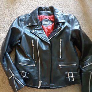 Men's Black Punk Biker Leather Jacket Straight to Hell  Defector Size 40